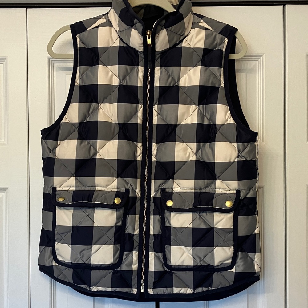 J. Crew Navy and White Gingham Checked Puffer Vest - Picture 10 of 10